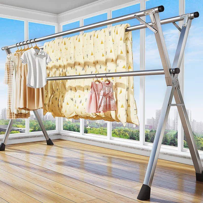 佳帮手2025晾衣架落地折叠家用阳台室外伸缩凉衣杆室内晒被子神器