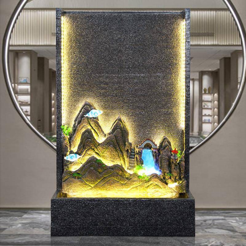 水幕墙户外假山屏风流水景观水墙室外水帘瀑布庭院花园装饰风水轮