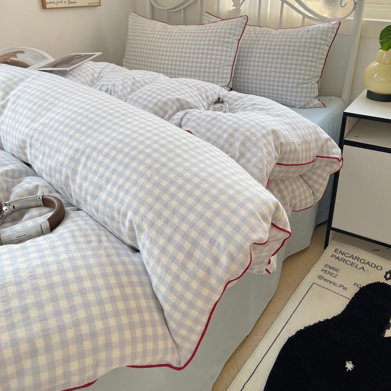 超柔水洗棉格子小清新四件套学生宿舍三件套床单被套床笠团购