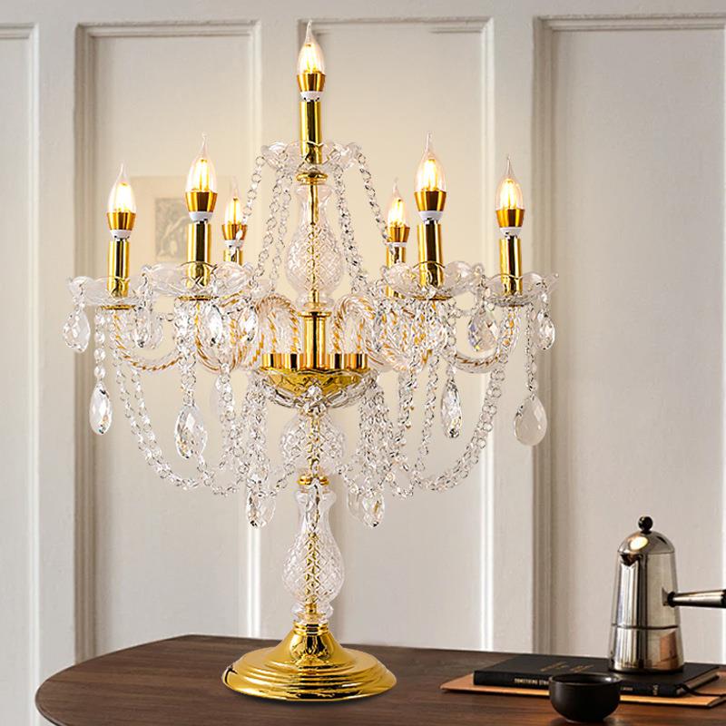 欧式客厅桌灯轻奢卧室床头水晶台灯别墅书房餐厅LED装饰烛台灯具
