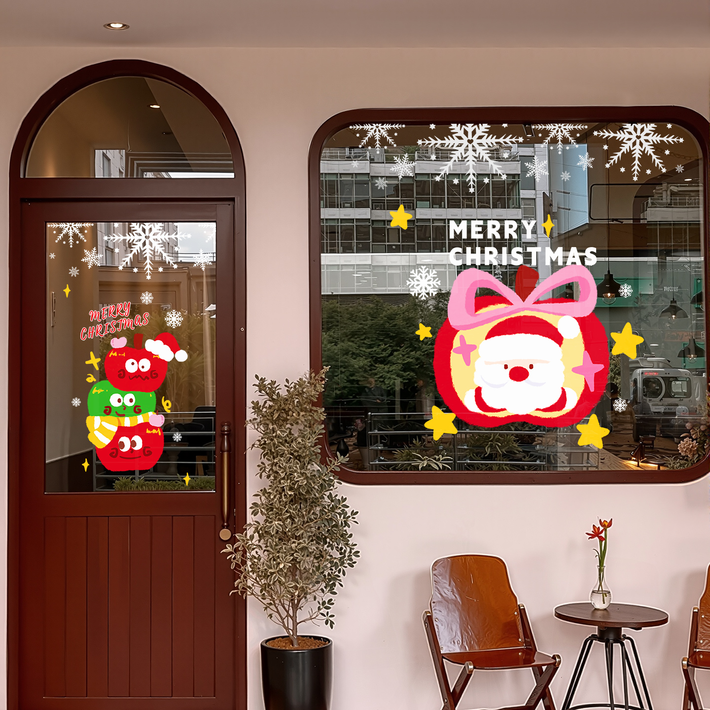 圣诞老人创意苹果玻璃静电贴装饰