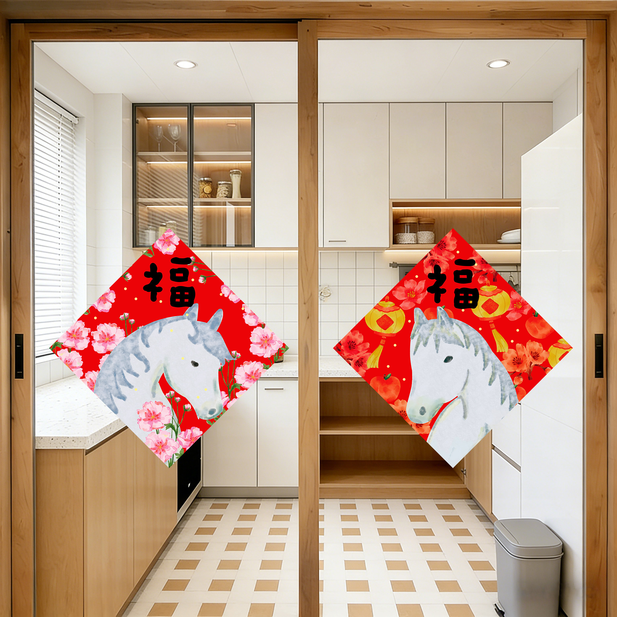 2026马年复古窗花玻璃静电贴对联福字橱窗大门家庭氛围新年布置贴