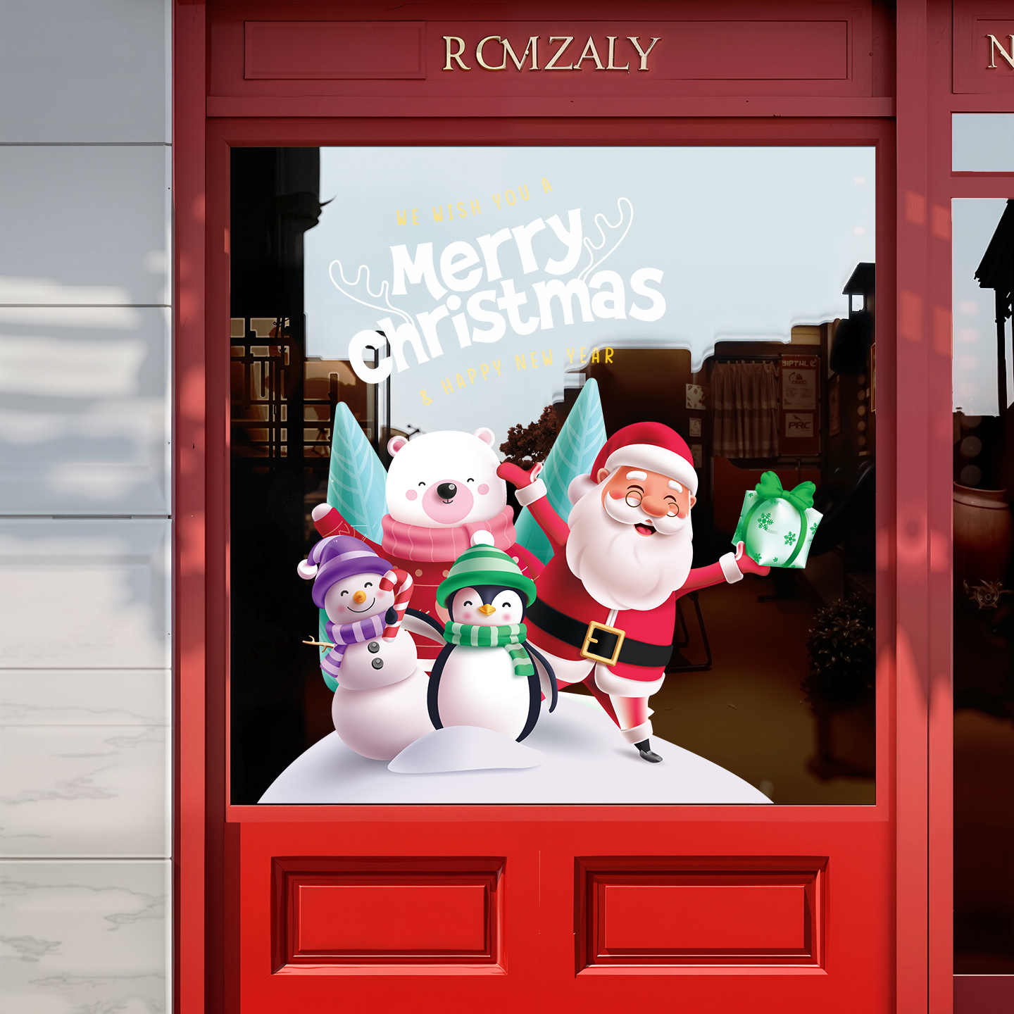 圣诞老人装饰雪人橱窗玻璃静电贴