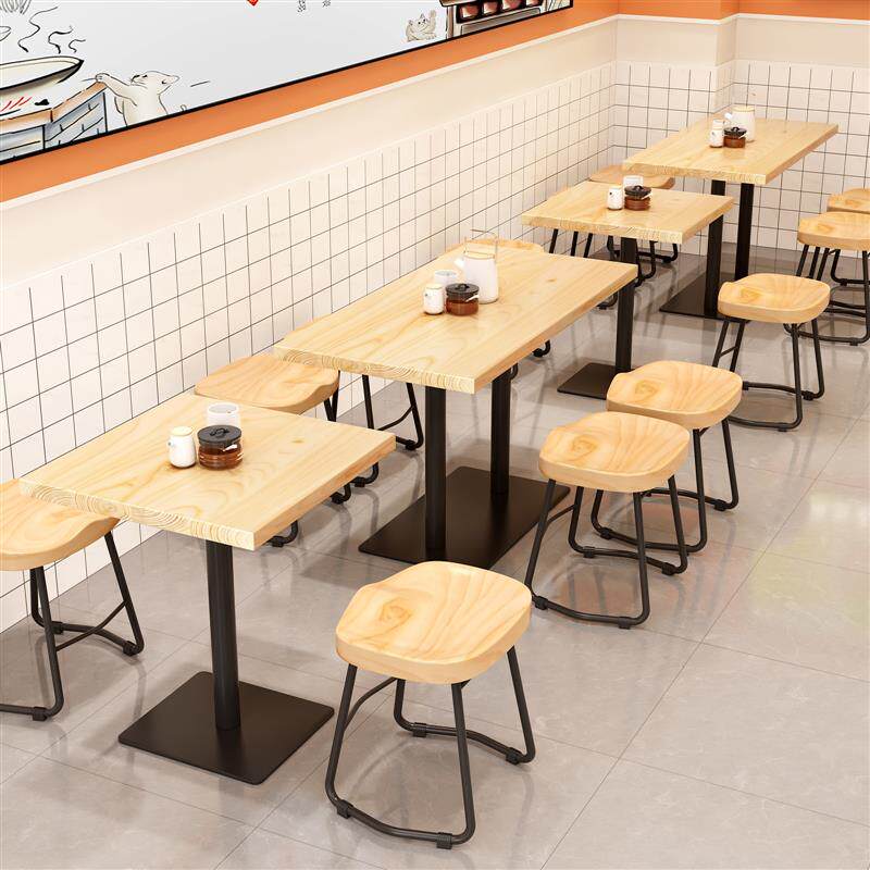 实木食堂餐桌椅组合西餐咖啡奶茶方桌汉堡饺子馆麻辣烫炸鸡店长桌
