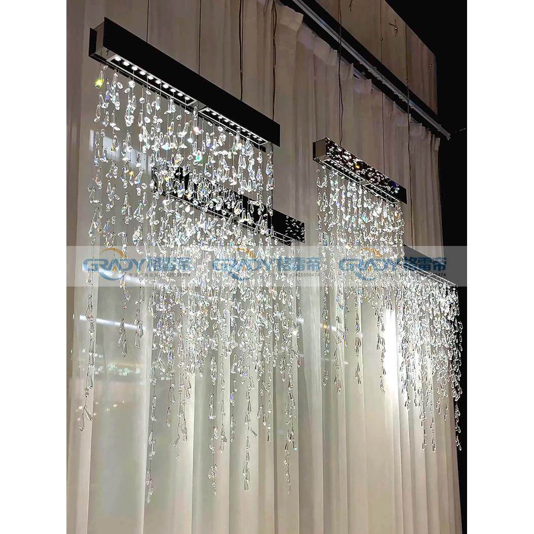 水晶帘子吊灯餐桌吧台后现代轻奢前台灯创意餐厅灯长条水晶灯豪华
