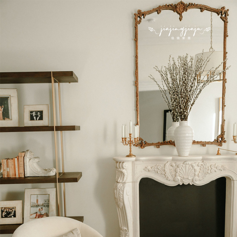 法式复古欧式化妆镜化妆台壁炉镜子家用洗手间浴室镜防雾智能大镜