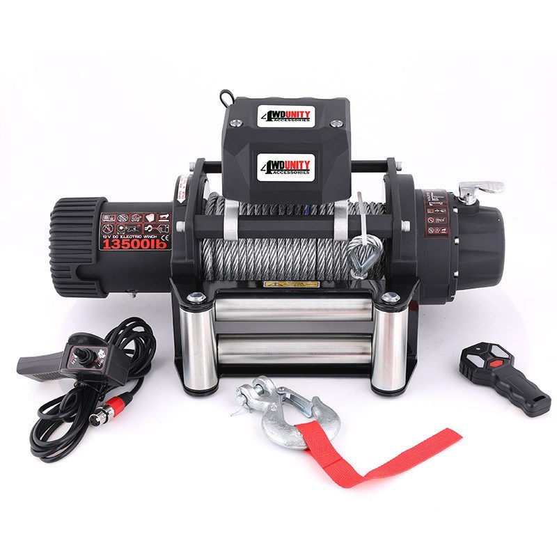 12V 1350l0磅钢丝绳x车载电动绞盘越野改装脱困牵引自救