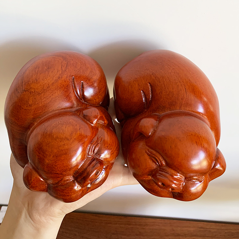 小巴花福猪摆件花梨木 雕对猪摆件实木猪动物客厅T家居红木工艺品