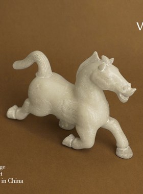 梵其【飞天马】彷古玉石白马雕塑摆件民宿玄关覆古桌面S装饰工艺