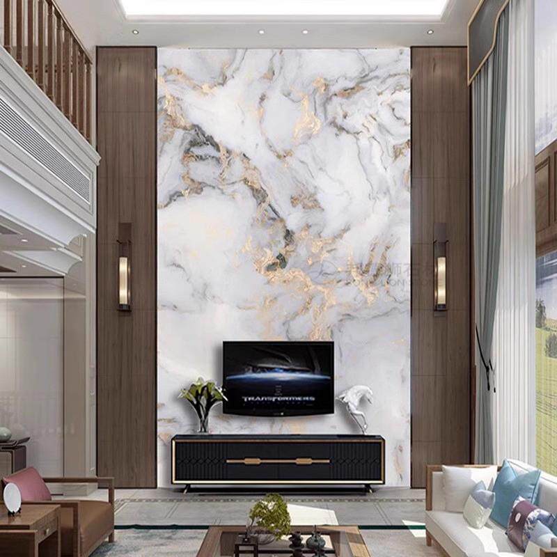 新中式麋鹿招财山水壁画玄关复式楼挑高别墅客厅背V景墙纸壁纸壁