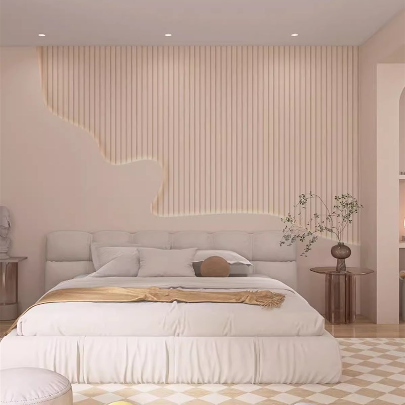 简约轻法式诧寂风装修墙纸客厅卧室D床头壁纸仿发光格栅造型壁布