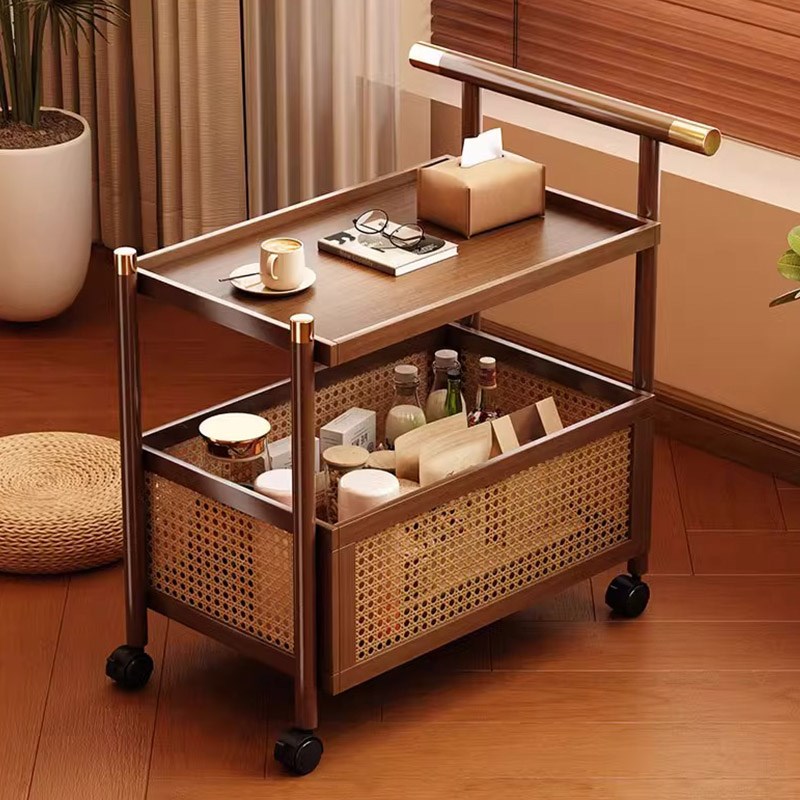 可移动沙发边几家用复古小茶几非实木小推车置物架客厅多层侧边