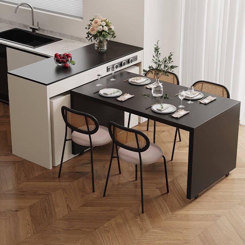 意式岩板岛台餐桌一体家用可旋转分体式G厨房餐厅移动吧台2025新