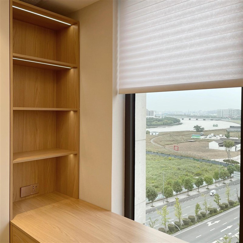 遮光简约电动香格里拉窗帘梦幻A布艺百叶卷帘免打孔办公卫生间阳