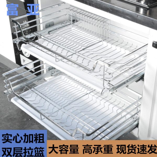厨房橱柜304不锈钢内置双层600碗碟700拉篮750锅蓝800碗篮900碗架