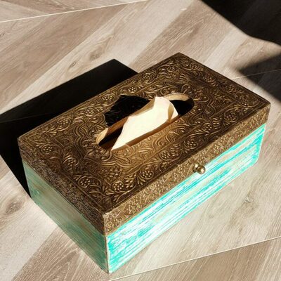印度实木包铜纸巾盒