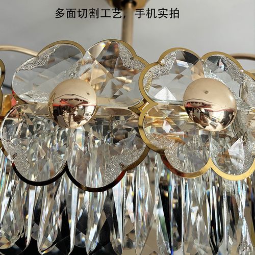 新款花朵造型水晶风扇灯客厅餐厅卧室全铜变频电机智能语音遥控器