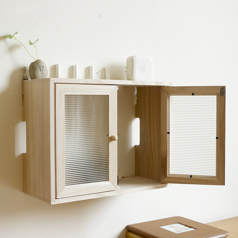 挂墙多媒体信息遮挡箱免打孔实木路由器光猫wifi置物架插座集线盒