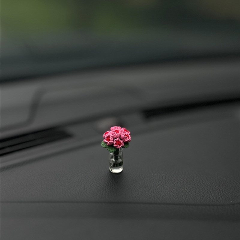 娇艳玫瑰花汽车中控台窗摆件迷你治愈系车载饰P品女士车内个性漂