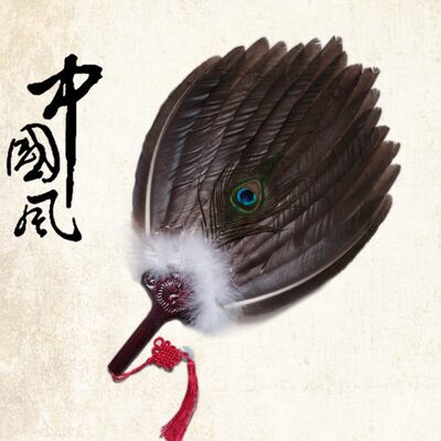 大孔雀翅膀羽毛扇子孔明扇诸葛亮扇子中国风复古古典扇子工艺扇子