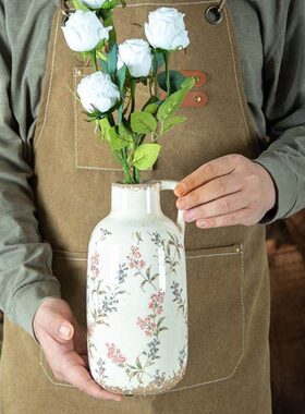 库存复古风陶瓷花瓶摆件客厅插花创意小号桌面装饰品餐桌中古干花
