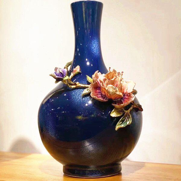 富贵圆满水晶花瓶 圣朗伦珐琅彩工艺品摆件 新古典现代时尚高品质