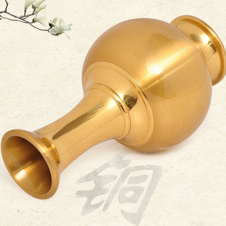 铜花瓶摆件佛前家用供佛供花插花用品佛台观音供奉收藏工艺品