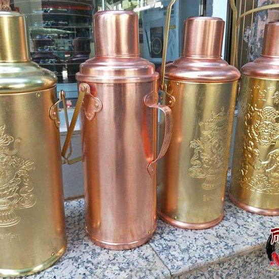 纯铜纯手工怀旧热水瓶玻璃内胆开水瓶 老式手工艺大容量保暖壶
