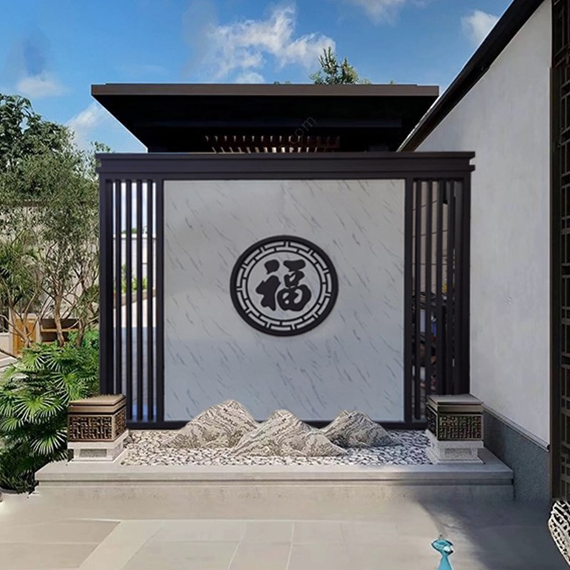 室外庭院别e墅入户新中式不锈钢迎门屏风金属格栅园林景观影壁墙
