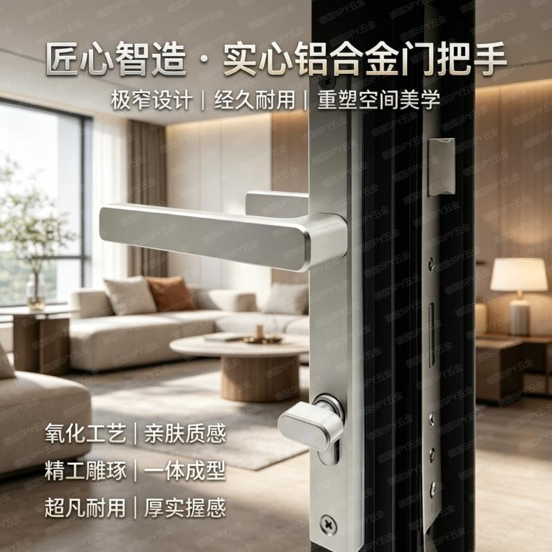 断桥铝极窄边框门平开门门锁把手,断桥铝门多点面板执手