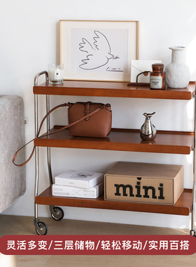 minimore 文森特小推车 北欧日式实木角几茶几移动沙发边几边桌