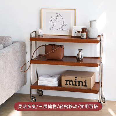 minimore 文森特小推车 北欧日式实木角几茶几移动沙发边几边桌