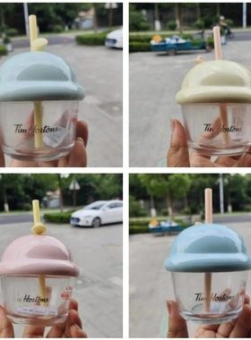 Tims咖啡杯Tim Hortons迷你墩墩杯玻璃吸管冷水杯办公桌面喝水杯