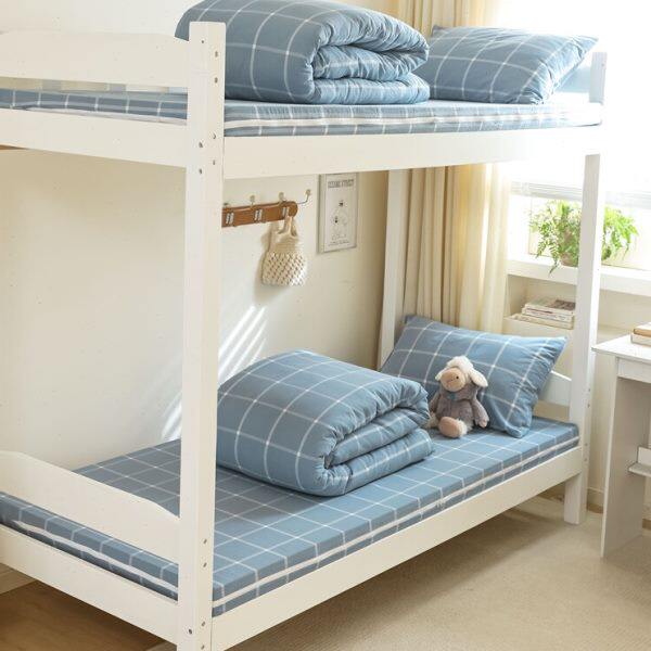 A类蓝色水洗棉床上三件套床套款大学生高中男生宿舍床笠床单被套