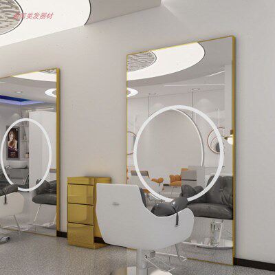 发廊专用 简约单面挂墙落地镜子 可订制 理发店镜台带灯网红新款
