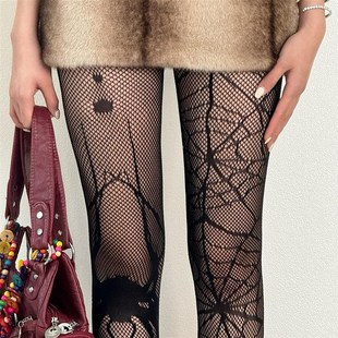 BON 暗黑哥特风蜘蛛织网亚比网袜街头辣妹亚文化黑色万圣节丝袜女