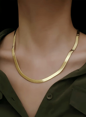 欧美跨境钛钢项链刀片链扁蛇骨链男女百搭时尚潮款男生配饰锁骨链