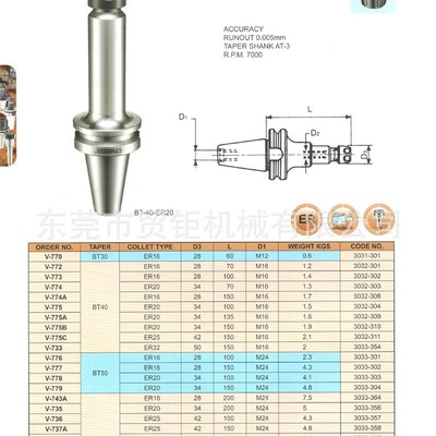 代理台湾鹰牌ER-BT加长刀柄BT50-ER25-100MM(V-736)数控刀柄