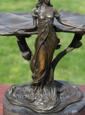 雕塑仙女果盆美女果盘铜工艺品摆件铜雕塑像艺术家居装饰礼品