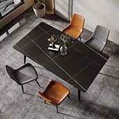岩板餐桌意式 极简客厅家用简约现代小户型餐厅长方形餐桌椅组合