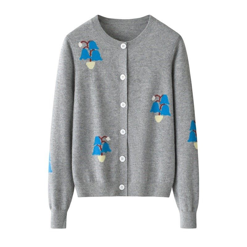 工厂直 新品气质圆领单排扣铃兰提花长袖开衫毛衣女100纯山羊绒衫,女装/女士精品,羊绒衫,淘宝优惠券,粉丝福利购,淘宝优惠卷