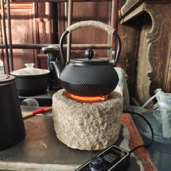 老石臼电炉网红围炉煮茶小火炉烧烤炉室内取暖烤茶石头烤肉烤火盆