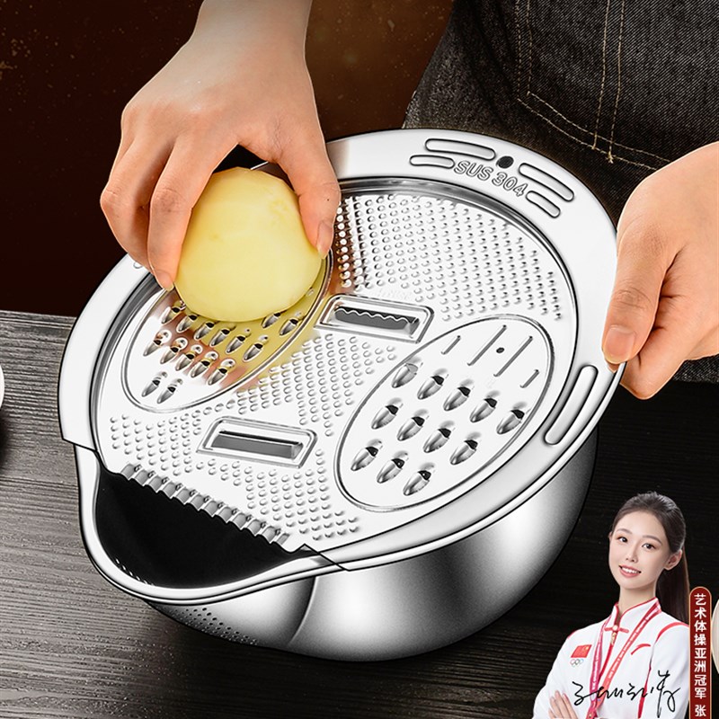 316不锈钢洗菜盆沥水篮淘米神器多功能食品级淘米神器淘米篮刨丝