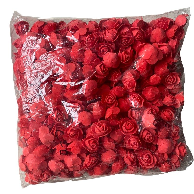 外贸3.5cm泡沫花玫瑰花pe花头 diy材料包辅料配件环喜糖盒小花朵