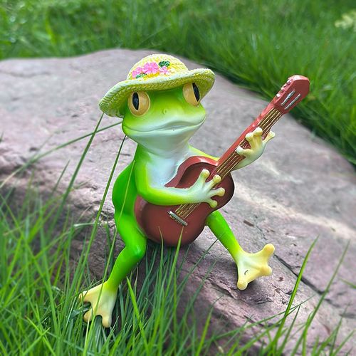 弹吉他小青蛙休闲松弛感网红摆件客厅阳台造景布置装饰工艺品造景