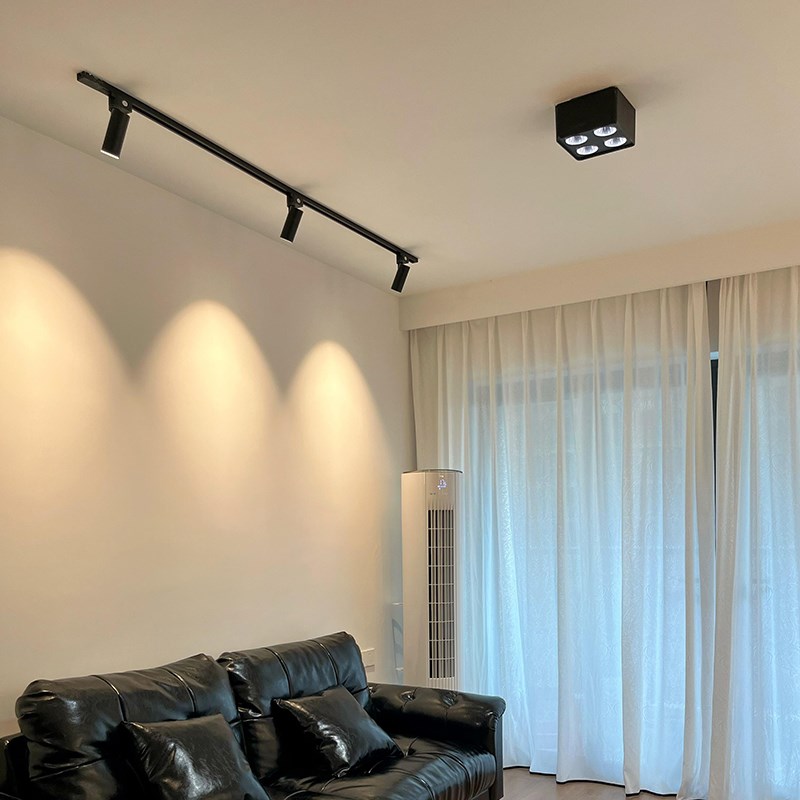 明装轨道射灯家用客厅超亮可调角度卧室背景墙灯COB中古风轨道灯