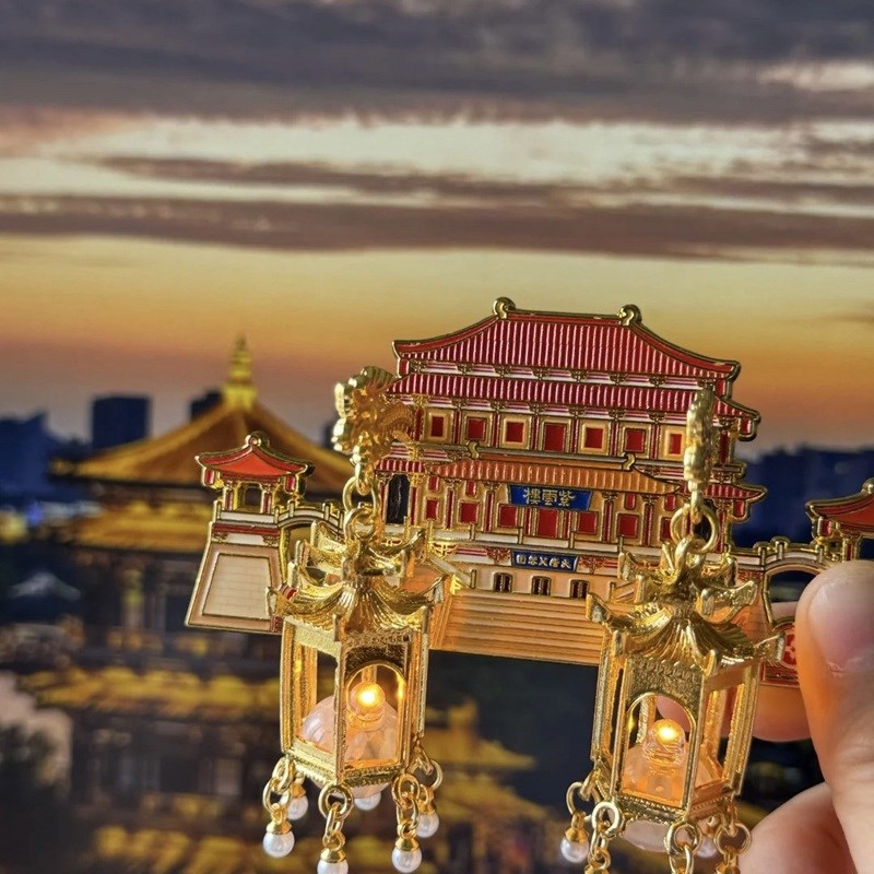 西安文创大唐芙蓉园紫云楼发光灯笼立体冰箱贴磁铁吊坠西安伴手礼