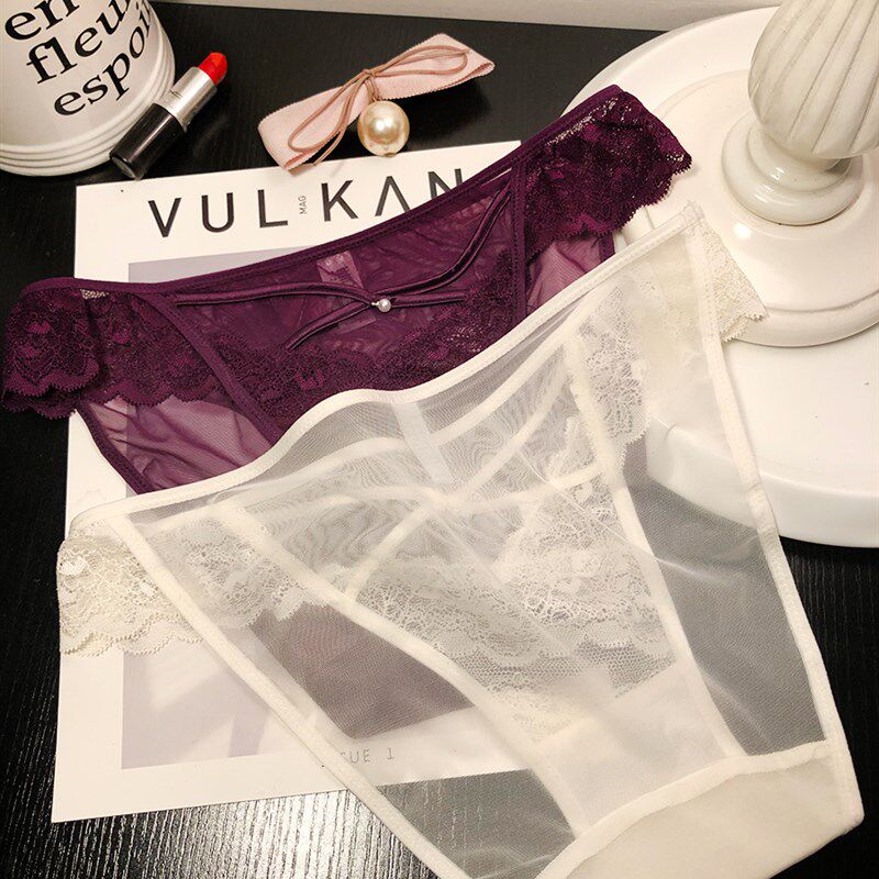 性感蕾丝网纱透视内裤女士优雅火辣纯棉档透气三角裤女半包臀3送1