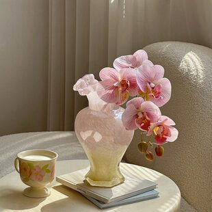 琉璃玻璃花瓶水养情绪稳定摆中插花芬顿装饰花器人鱼姬法式粉色古