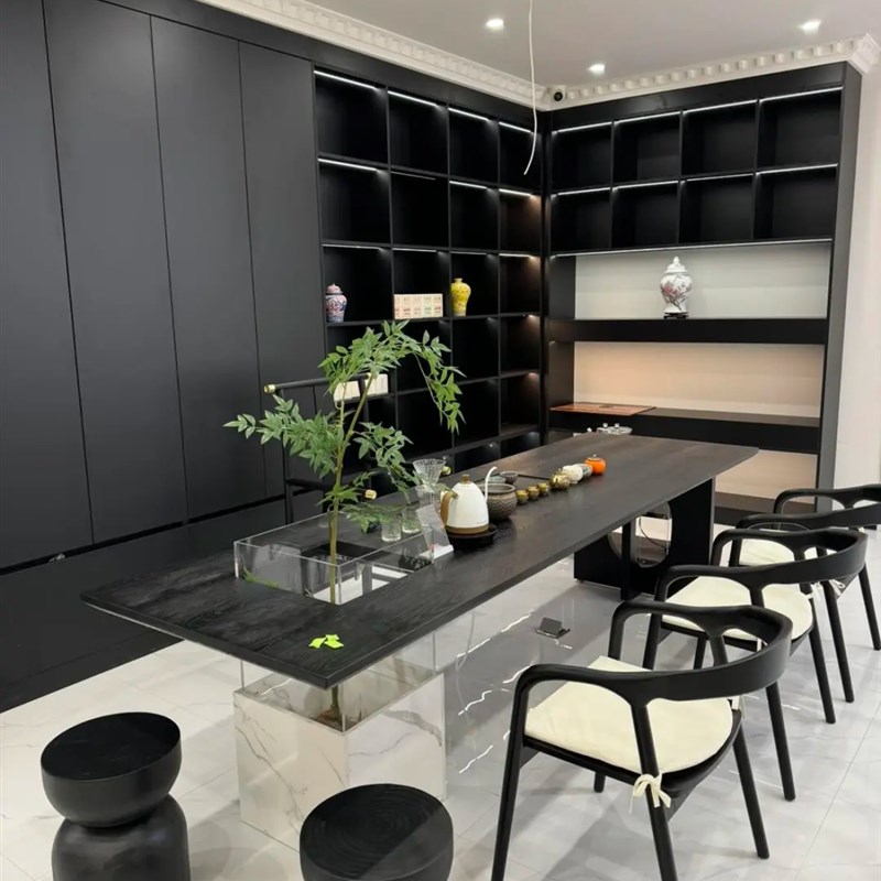 新中式北美黑胡桃木茶桌s椅组合现代简约轻奢家用实木茶室泡茶桌